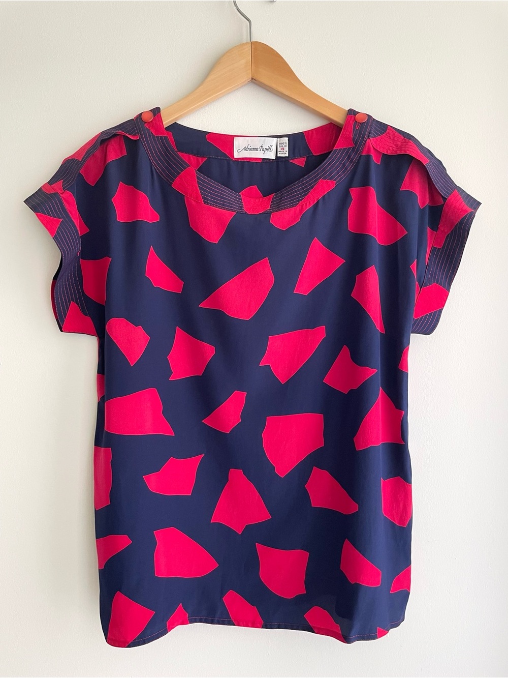 Adrianna Papell Vintage Silk Bold Abstract Print Blouse